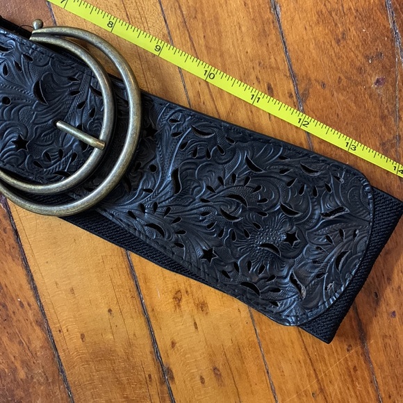 Black and Brass, Elastic Band and Embossed Perforated Pleather, Floral and Stars - Picture 1 of 3